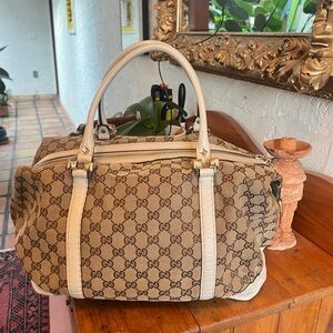 Authentic Vintage Gucci Brown and Cream Monogram Bag